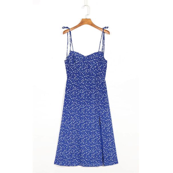 YPFF Spring New European And American Style Small Floral Side Slit Tie Strap Long High Waist Off-Shoulder Women's Dress_ecoleips.com