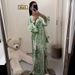 Foreign Trade 2025 European And American Spring/Summer New Elegant V-neck Short-sleeve Printed Slit Maxi Dress_ecoleips.com