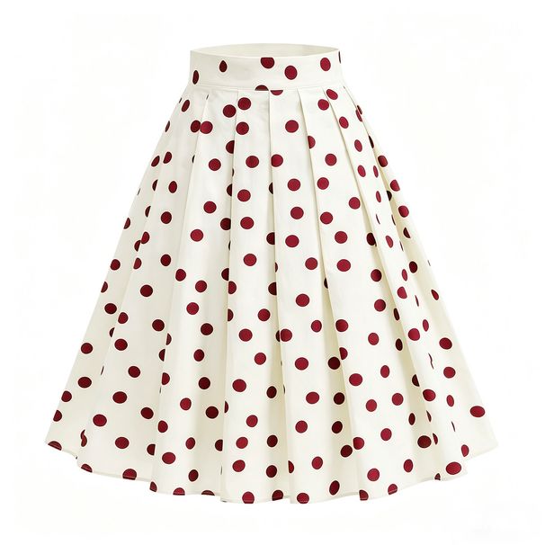 Audrey Hepburn Style Polka Dot Pleated Elegant And Youthful A Line Versatile Midi Skirt For Commuting And Playful Style_ecoleips.com
