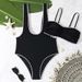 Women's One-Piece Swimsuit With Triangle Bikini Set - Sexy Black Bathing Suit For Swimming & Beach_ecoleips.com