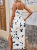 Women's Bohemian Ruffled Split Thigh Dress, Gradient Color Block, Vacation Beachwear_ecoleips.com