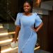 Women's Clothing Plus Size Elegant Women's Dress Square Neck Pearl Slit Skirt_ecoleips.com