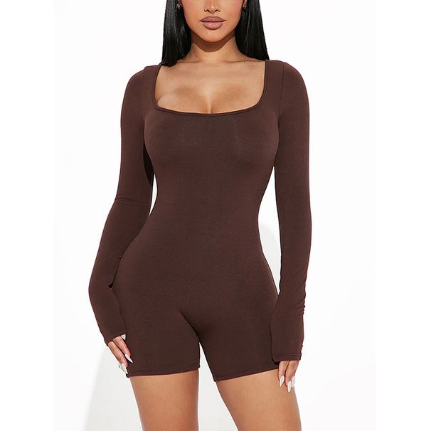 Voya 2026 Spring/Summer New Collection: Women's European And American Women's Fashion Square Neck Long Sleeve Sexy Slim-Fit Union Suit_ecoleips.com
