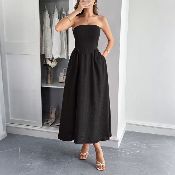 DiYun European And American Style Elegant Strapless A-Line Long Dress Women's Clothing 2025 Summer_ecoleips.com