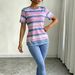 Women's European American Style Color Block Striped Short Sleeve T-Shirt High Elastic Faux Denim Skinny Jeans Summer Casual Slimming Two Piece Set_ecoleips.com
