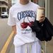 Women's Clothing Summer Women's T-Shirt Loose Short Sleeve Round Neck Niche Letter Cherry Print Style Top_ecoleips.com