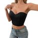Women's Clothing Solid Color Diamond Decoration Fishbone Tube Top Beautiful Back Waist Wrap Chest Small Vest For Women_ecoleips.com