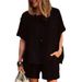 Women's Sports Suit Casual Loose Fit Chic Short Sleeve Solid Color Spring Summer Fashion Set_ecoleips.com