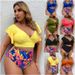 Women's Clothing Large Size Split Bikini Gathered Ruffled Print High Waist Swimsuit For Women_ecoleips.com