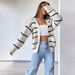 Voya Women's Autumn And Winter Gentle Style V-neck Striped Loose Knit Sweater Women's Cardigan Long Sleeved Jacket_ecoleips.com