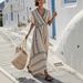 Women's Striped V Neck Loose Fit Maxi Dress – Casual Beach Resort Gown For Summer 2026_ecoleips.com