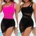 Women's Clothing One Shoulder Swimsuit Drawstring With Chest Pad Mesh Splicing Sexy One Piece Swimsuit Set_ecoleips.com