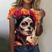 Mexican Day Of The Dead Women's T Shirt 3D Print Rose Catrina Goddess O-Neck Short Sleeve Tees Streetwear Y2k Clothing For Girls_ecoleips.com