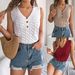 Women’s Clothing Real Shot Of New Summer Solid Color Button V Neck Hollow Sleeveless Top Holiday Sweater_ecoleips.com