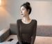 Wear Tight-fitting Pure Desire U-neck Slim-fitting Fashion Bottoming Shirt In Autumn And Winter 2025, Simple Long-sleeved T-shirt_ecoleips.com