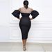 Women's Clothing Puff Sleeve Off Shoulder Sexy Slim Hip Skirt Mid Length With Belt_ecoleips.com