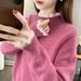 Women's Half-high Colla Lace Patchwok Sweate, New Winte Style, Knitted Base Laye, Solid Colo, Wam Pullove_ecoleips.com