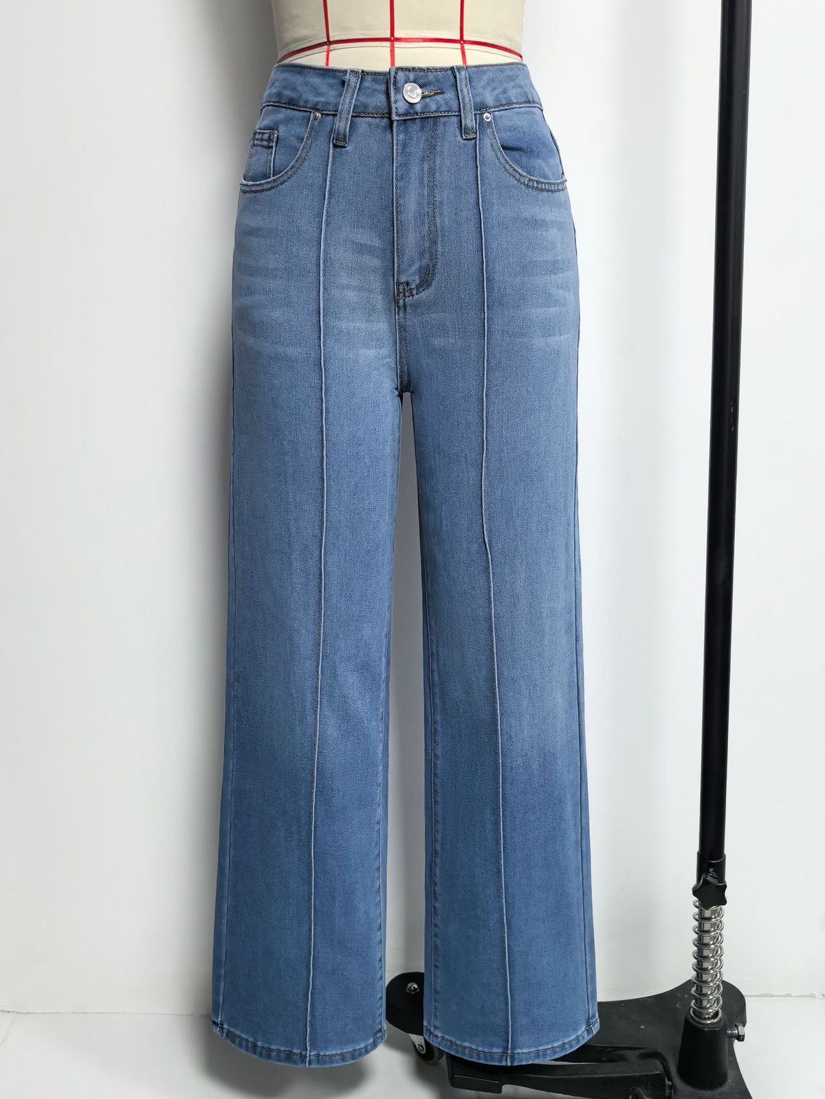 K New High Waist Bright Line Wide Leg Jeans Retro Slim Women's Jeans_ecoleips.com