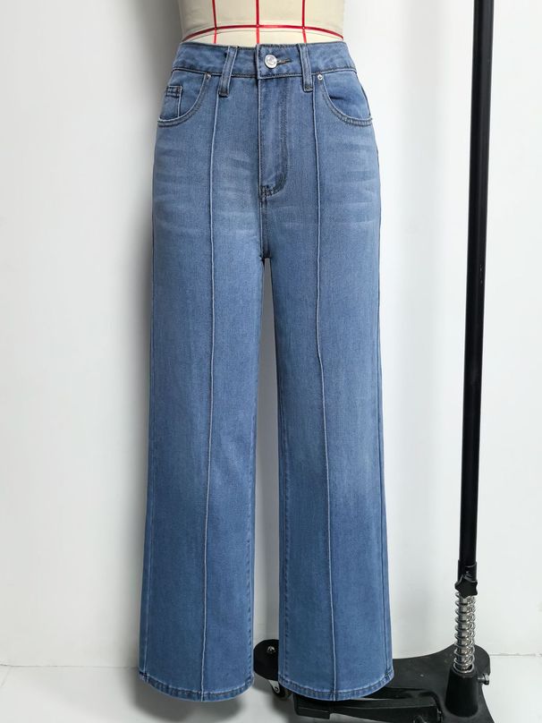 K New High Waist Bright Line Wide Leg Jeans Retro Slim Women's Jeans_ecoleips.com