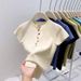 Women's Semi-Open Neck Knit Short Sleeve T-Shirt Slim Fit Casual Top for Petite And Tall_ecoleips.com