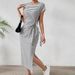 Women's Clothing Elegant Striped Bodycon Midi Dress With Side Slit And Round Neck For Women_ecoleips.com
