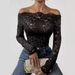 2026 New Model Fan-Shaped Neckline Off-Shoulder Sing-Layer Lace Slim-Fit Long-Seve T-Shirt European And American_ecoleips.com