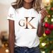 Women's Gradient Art Letter 3D Print round Neck Pullover T-Shirt Casual Elegant Fashion Short Sleeve Top for Summer_ecoleips.com