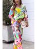 Europe And The United States New Temperament Commuter Long Sleeve Loose Shirt High Waist Wide Leg Pants Women's Suit_ecoleips.com