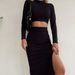 016AA European American Foreign Trade Autumn New Sexy Tight-fitting Cropped Long-sleeve Top With Slit And Bodycon Skirt_ecoleips.com