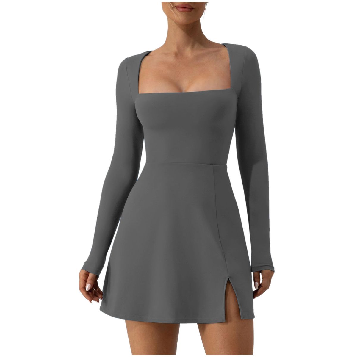 Cross-Border 2023 New One-Shoulder Long-Sleeve Slit Dress_ecoleips.com