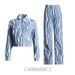 Women's Clothing Personalized Wave Denim Suit For Women New Short Slim Jacket + High Waist Straight Pants Advanced Two Piece Suit_ecoleips.com