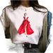 Popular Women's Clothing: European And American Style Printed Ballet Girl White Short-sleeve T-shirt_ecoleips.com
