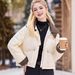 Women's Clothing PU Puffer Jacket With Knit Collar, Short Winter Coat, Warm Quilted Outerwear, Stylish Faux Leather Jacket For Casual & Office_ecoleips.com