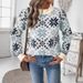 Nordic Snowflake Geometric Knit Sweater Oversized Loose Fit Long Sleeve Pullover For Autumn & Winter_ecoleips.com