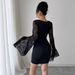 European And American Cross-border 2026 Autumn New Style Bell-sleeve Slit Solid Color Lace Splicing Square-neck_ecoleips.com