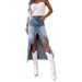 Women's Clothing Denim Skirt High Waist Irregular Rust Distressed Washed Skirt_ecoleips.com