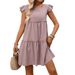 Women's Ruffled Bohemian Solid Color Dress Summer Thin Casual Fashion Adult Clothing_ecoleips.com