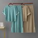 Summer Short Sleeve Color Block Sportswear Set for Women Casual Two-Piece Top And Slit Pants Cross-Border Style 2024_ecoleips.com