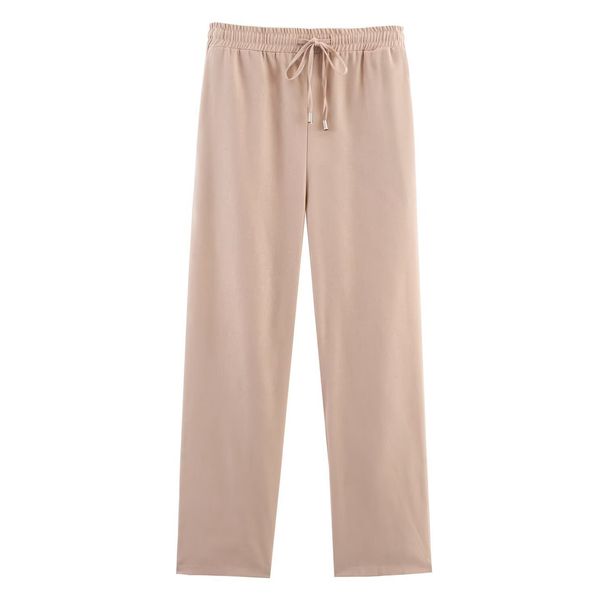 Women's Casual Straight Leg Pants Summer New Arrival Simple Versatile Linen Blend High Waist Mid-Length Trousers_ecoleips.com