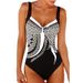 Women's Retro Print Halter Neck One Piece Swimsuit Style Backless Triangle Relaxed Everyday Wear Versatile Comfortable Feshion Trend_ecoleips.com