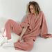 Aria Basics Loose Comfortable Crepe Cotton Long Sleeve Robe Pants Pajama Set 2025 European And American Autumn New Home Wear For_ecoleips.com
