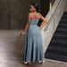 Fashion Temperament Medium Length Single Breasted Suspender Denim Dress_ecoleips.com