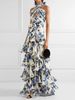 Temperament Elegant Style Waist Thin Long Cake Skirt Summer New Design Printing Neck Dress Women_ecoleips.com