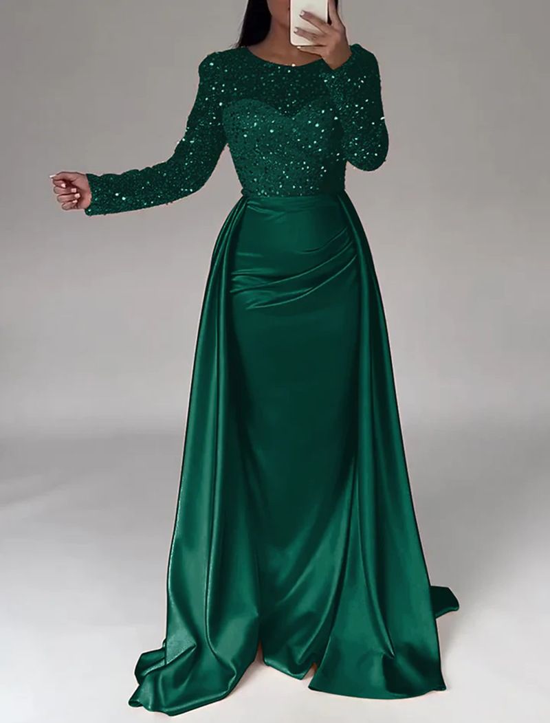 Elegant Satin Mermaid Evening Gown With Beaded Details - Rose Gold & Champagne For Prom, Gala, And Formal Events_ecoleips.com