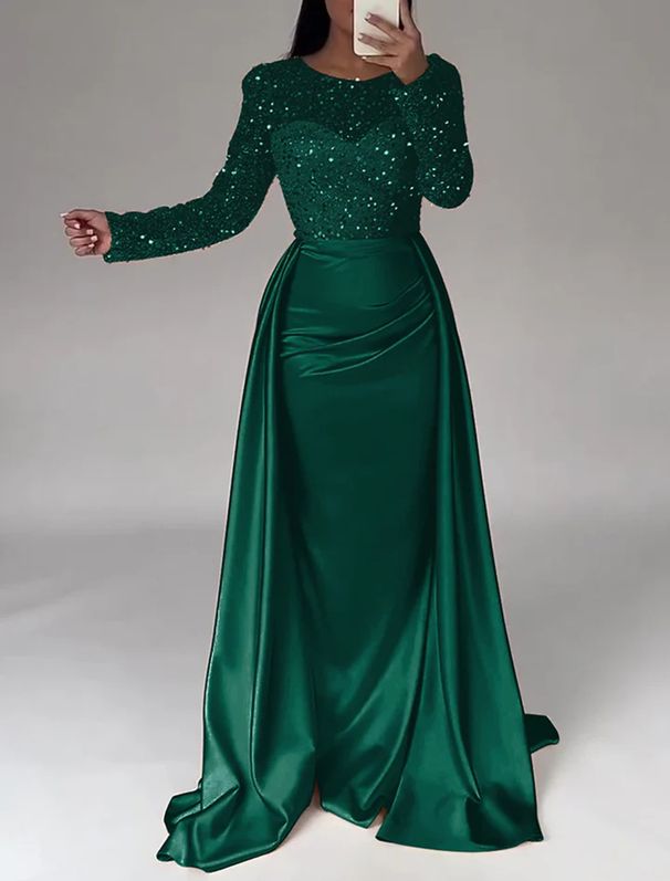 Elegant Satin Mermaid Evening Gown With Beaded Details - Rose Gold & Champagne For Prom, Gala, And Formal Events_ecoleips.com