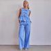 Women's Clothing Women's Striped Suit Round Neck Sleeveless Top Women's Waist Trousers Women's Suit_ecoleips.com