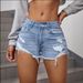 Denim Shorts, Light Colored Denim Jeans With Frayed Edges, High Waisted, Casual, Versatile_ecoleips.com