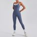 Printed V Neck Sleeveless Pleated Slit DressTwo Piece Contrast Color Sling Sports Jumpsuit One Piece Yoga Suit Backless Outdoor Fitness Jumpsuit_ecoleips.com