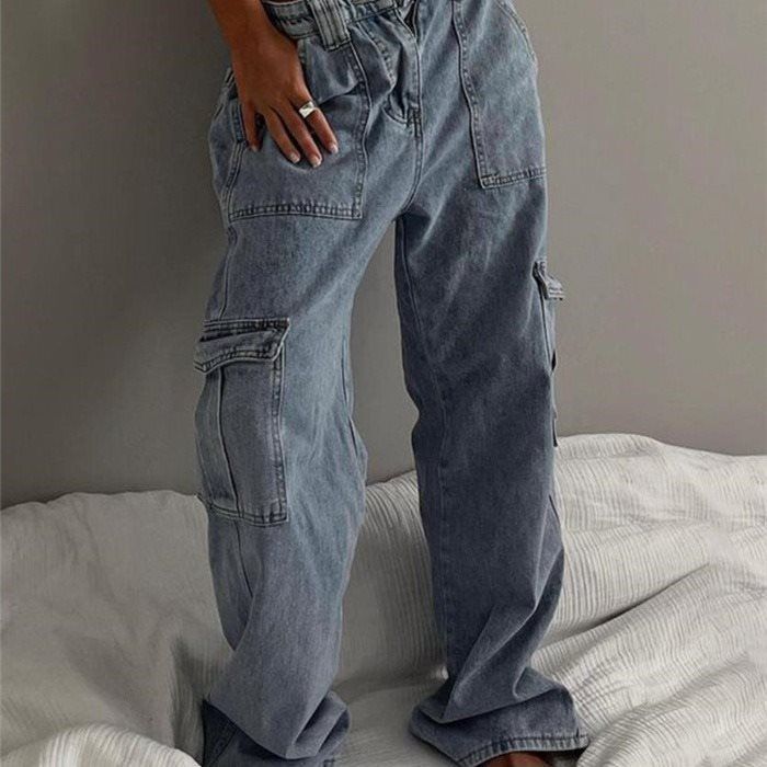 "Men's Distressed With Rolled Hem Pocket Details Relaxed Straight Fit, Washed Vintage Style Streetwear Fashion Polyester Blend Stretch"_ecoleips.com