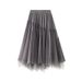 2025 Autumn Women's Elastic Waist Fashion Beaded Versatile Slimming Solid Color Mid-Length Mesh Skirt 0890_ecoleips.com